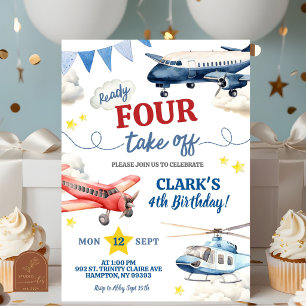 Invitación Cumpleaños 4 de Niño Avión