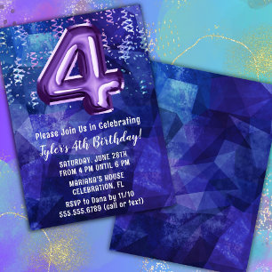 Invitación Cumpleaños 4 de Niño Azul Púrpura