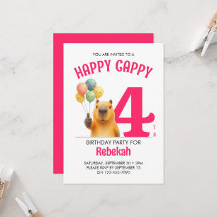 Invitación Cumpleaños 4 de Pink HAPPY CAPPY Capybara personal