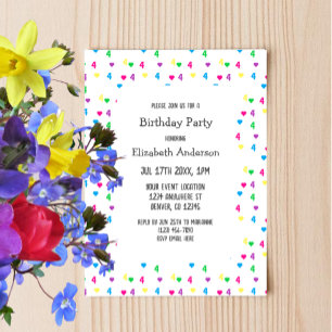 Invitación Cumpleaños 4 de Rainbow Hearts