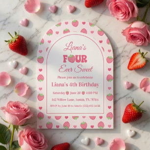 Invitación Cumpleaños 4 de Strawberry Berry Four Ever Sweet G