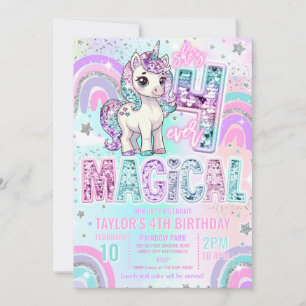 Invitación Cumpleaños 4 de Unicornio Cuatro Siempre Mágico Ar