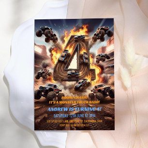 Invitación Cumpleaños 4 del Camión Monstruo Boom Crash