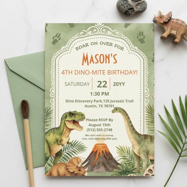 Invitación Cumpleaños 4 del niño: Fiesta de dinosaurios Dino- (Subido por el creador)