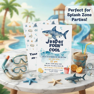 Invitación Cumpleaños 4 del tiburón acuarela Fiesta en la pis
