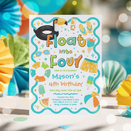Invitación Cumpleaños 4 Flota Hacia Cuatro Fiesta de Piscina