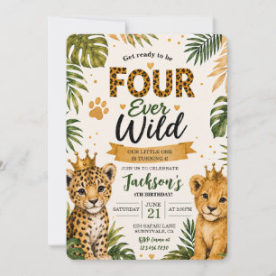 Invitación Cumpleaños 4 Four Ever Wild Safari Jungle Animals 