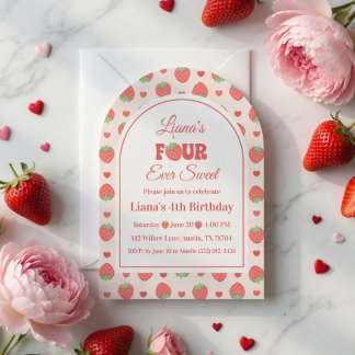 Invitación Cumpleaños 4 Fresa Mora Dulce Niña Para Siempre