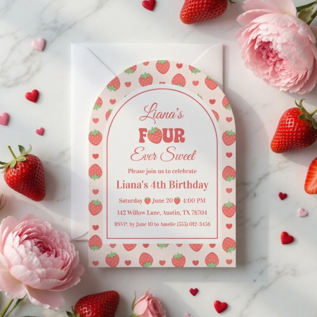 Invitación Cumpleaños 4 Fresa Mora Dulce Niña Para Siempre (Subido por el creador)