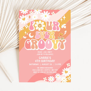 Invitación Cumpleaños 4 hippie de Daisy Groovy FOUR Ever
