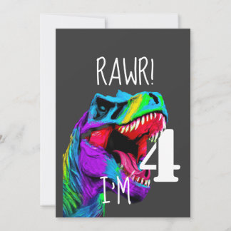 Invitación Cumpleaños 4 Rugido de Dinosaurio