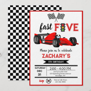 Invitación Cumpleaños 5º Coche de Carreras de Llama Roja Rápi