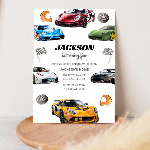 Invitación Cumpleaños 5º Coche de Carreras Velocidad Rojo