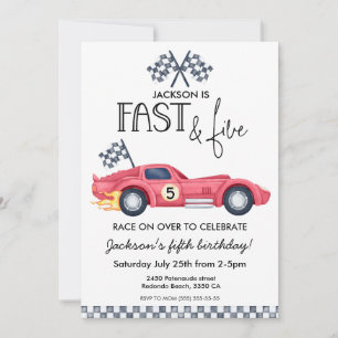 Invitación Cumpleaños 5º del coche de carreras rojo Llamas Rá