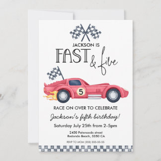 Invitación Cumpleaños 5º del coche de carreras rojo Llamas Rá