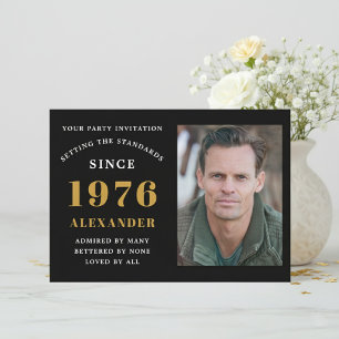 Invitación Cumpleaños 50 1976 Foto Personalizada Negro Oro