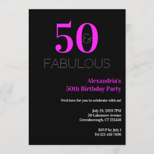 Invitación Cumpleaños 50 50 fabuloso Fiesta Rosa Neón Negro