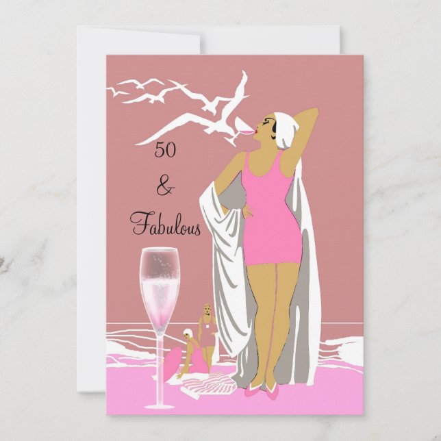 Invitación Cumpleaños 50 50 Fiesta Diva Retro Rosa Art déco (Anverso)