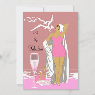 Invitación Cumpleaños 50 50 Fiesta Retro Diva Rosa Art déco