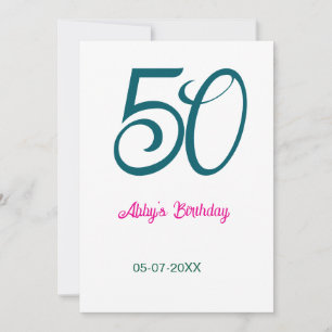 Invitación cumpleaños 50 agregar nombre año turquesa rosa neg