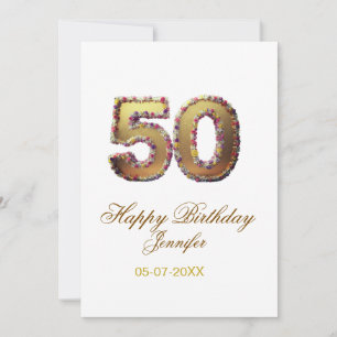 Invitación cumpleaños 50 agregar nombre fecha año dorado flor