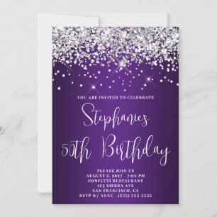 Invitación Cumpleaños 50 Aniversario Glitter Plateado Gradaci