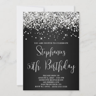 Invitación Cumpleaños 50 Aniversario Glitter Plateado Ombre G