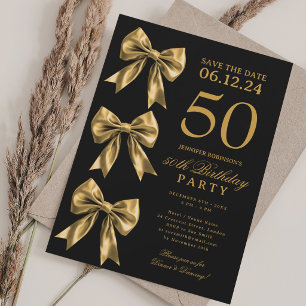 Invitación Cumpleaños 50 Aniversario Lazo Coqueta Dorado Guar