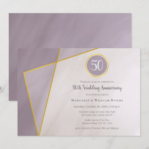 Invitación cumpleaños 50 aniversario marco de oro ciruela apa