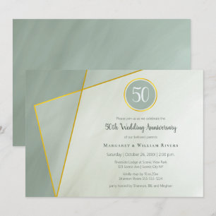 Invitación cumpleaños 50 aniversario marco de oro jade grisác