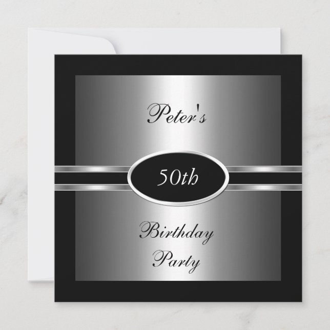 Invitación Cumpleaños 50 Años Negro  Plata (Anverso)