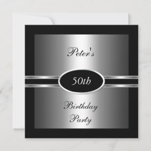 Invitación Cumpleaños 50 Años Negro  Plata