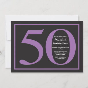 Invitación Cumpleaños 50 años Pizarra de tiza morada y negra