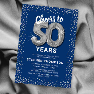 Invitación Cumpleaños 50 Azul Plata