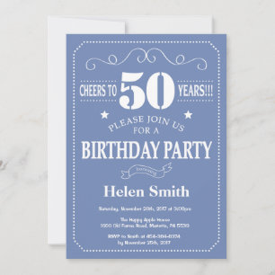 Invitación Cumpleaños 50 Azul y Blanco