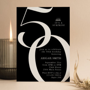 Invitación Cumpleaños 50: B & W Shh Es una Sorpresa