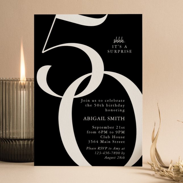 Invitación Cumpleaños 50: B & W Shh Es una Sorpresa (Subido por el creador)
