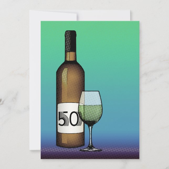 Invitación cumpleaños 50: botella de vino y vidrio (Anverso)