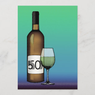 Invitación cumpleaños 50: botella de vino y vidrio
