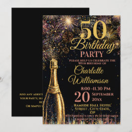 Invitación Cumpleaños 50 Burbujeante Fuegos Artificiales Dora