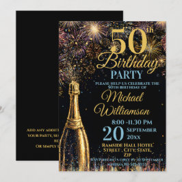 Invitación Cumpleaños 50 Burbujeante Fuegos Artificiales Dora