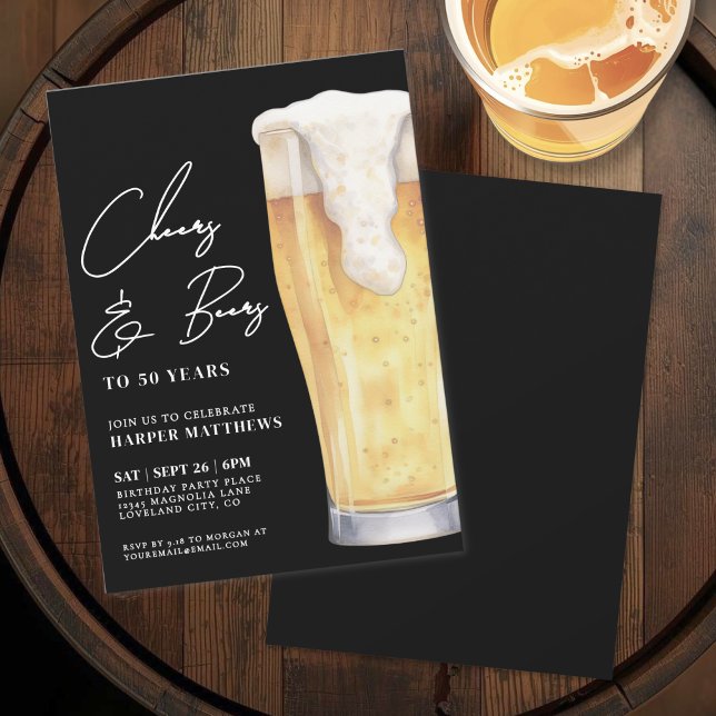 Invitación Cumpleaños 50 Cheers And Beers (Cheers And Beers 50th Birthday Invitation)