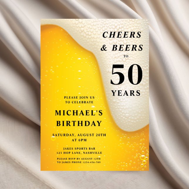 Invitación Cumpleaños 50 Cheers And Beers (Cheers And Beers 30th Birthday Invitation)