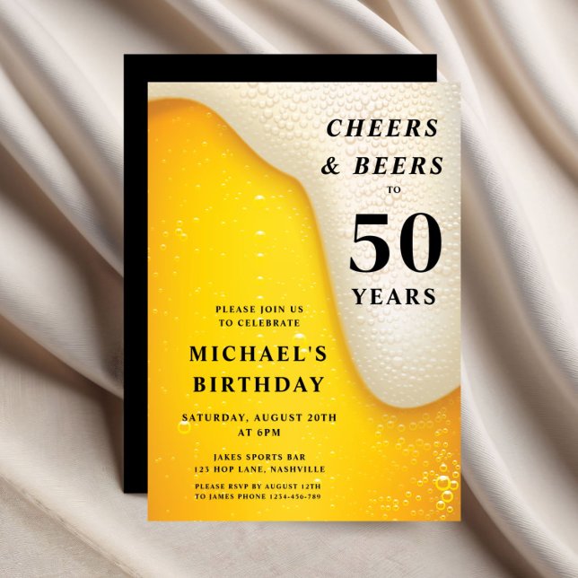 Invitación Cumpleaños 50 Cheers And Beers (Cheers And Beers 50th Birthday Invitation)