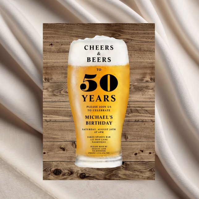 Invitación Cumpleaños 50 Cheers And Beers (Cheers And Beers 50th Birthday Invitation)