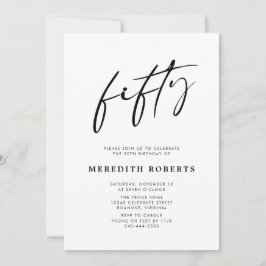 Invitación Cumpleaños 50 Chic Moderno Script Fiesta Minimalis