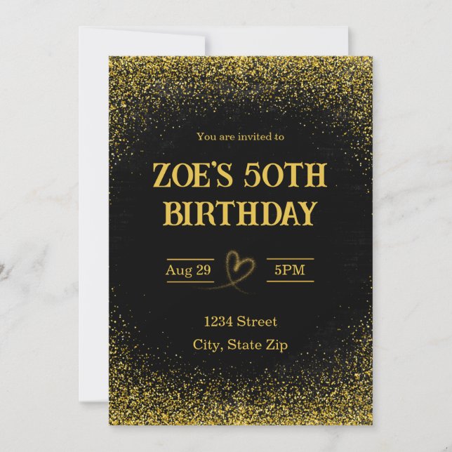 Invitación Cumpleaños 50 - Cincuenta en Oro | Mode (Anverso)