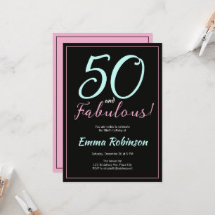 Invitación Cumpleaños 50 "Cincuenta y Fabuloso" Azul y Rosa