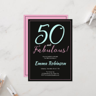 Invitación Cumpleaños 50 "Cincuenta y Fabuloso" Azul y Rosa
