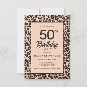 Invitación Cumpleaños 50 con estampado de animal de leopardo 